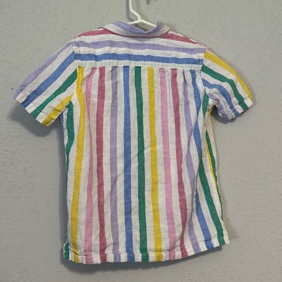 Kid's Gap Pastel Rainbow Striped Short Sleeve Button Down Casual Shirt - Picture 8 of 9